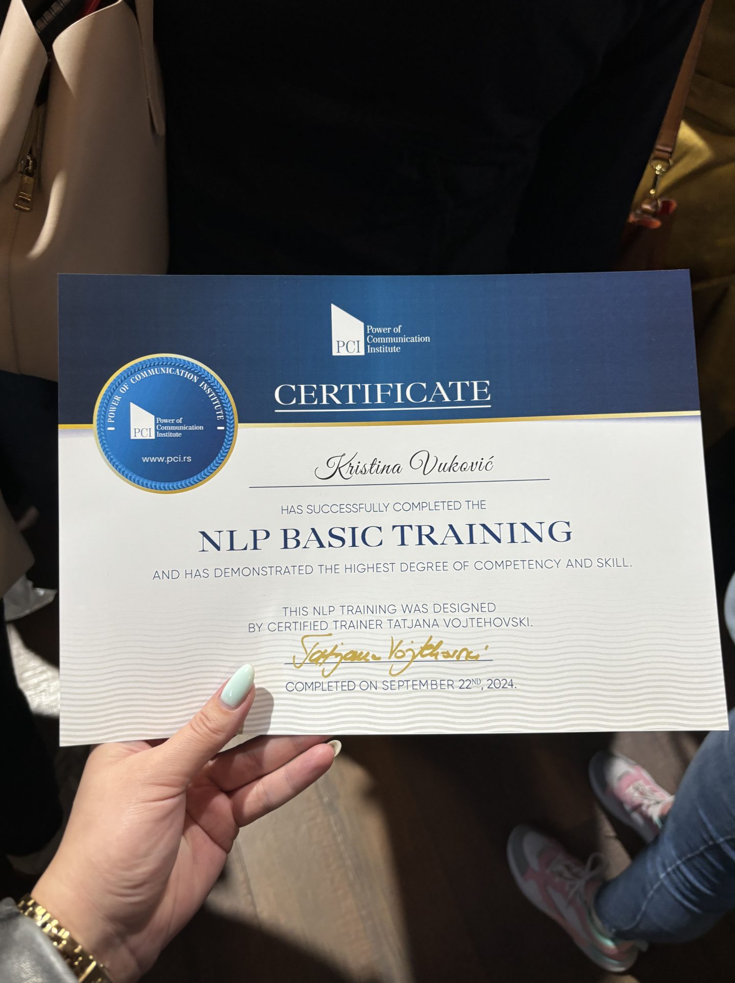 NLP Basic sertifikat @According to Kristina